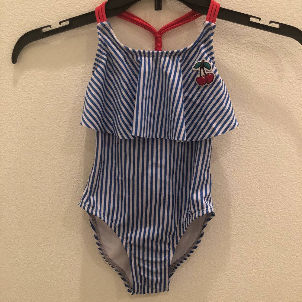 Cat & Jack Red, White, and Blue Cherry Swimsuit One-piece Size XS 4/5